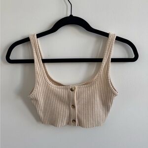 Topshop Ribbed Cream Crop Top